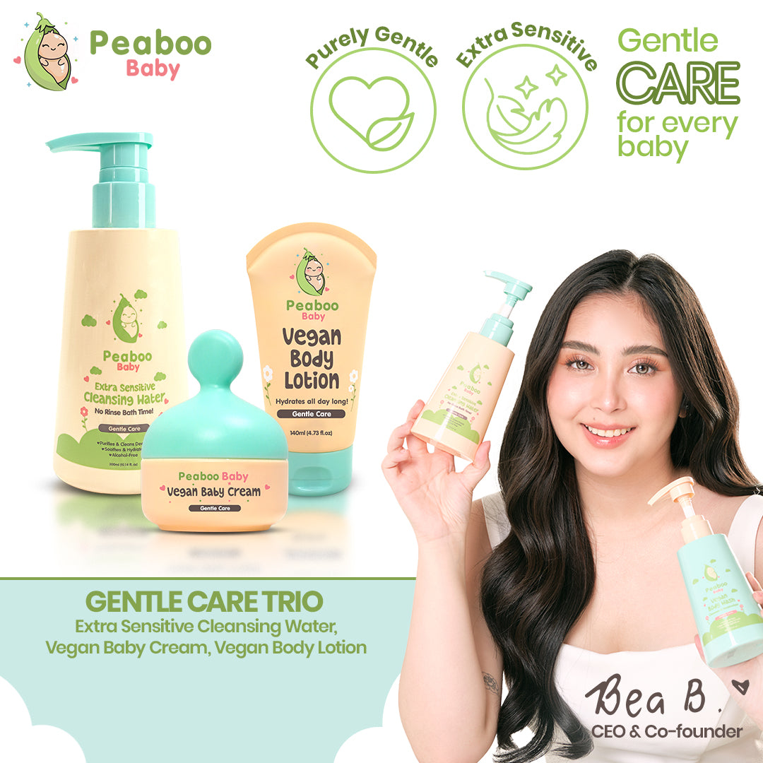 Peaboo Baby Gentle Care Trio Cleansing & Skincare Set (Cleansing Water, Body Lotion, Facial Cream)