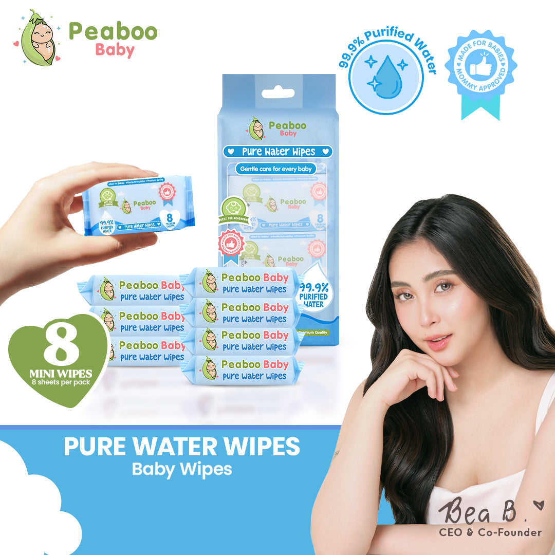 Peaboo Baby Mini Travel Packs Wet Wipes Premium Pure Water Wipes Unscented 99.9% Purified Water
