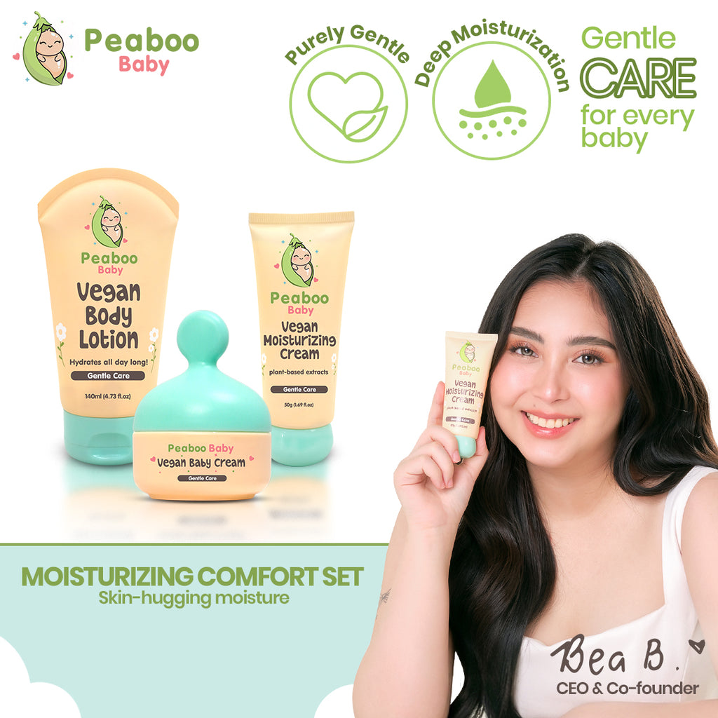 Peaboo Baby Triple Moisturizing Comfort Vegan Skincare Set (Face + Body Lotion & Cream)