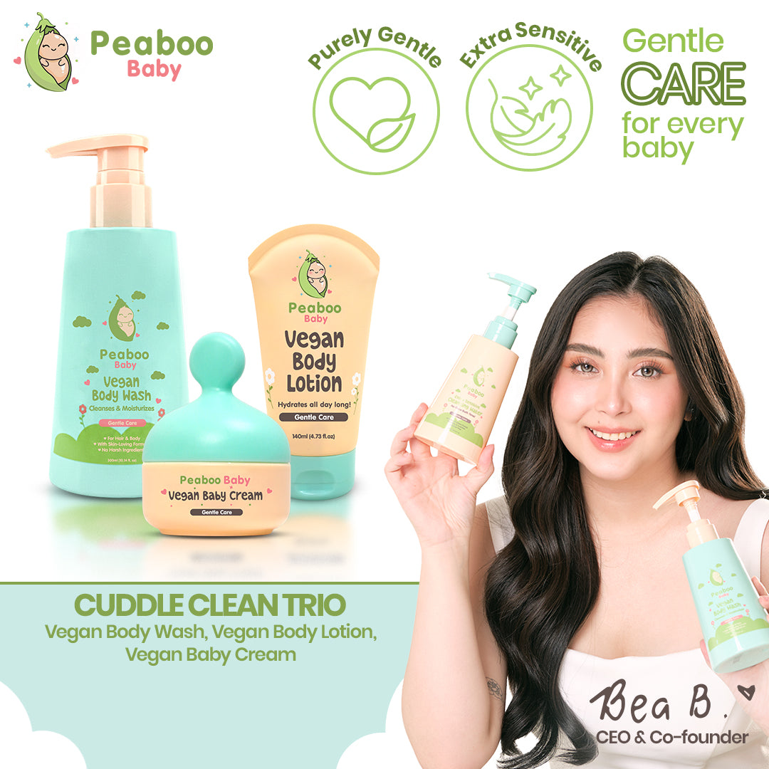 Peaboo Baby Cuddle Clean Trio Bath & Skincare Set (2-in-1 Tear Free Body Wash, Body Lotion & Cream)