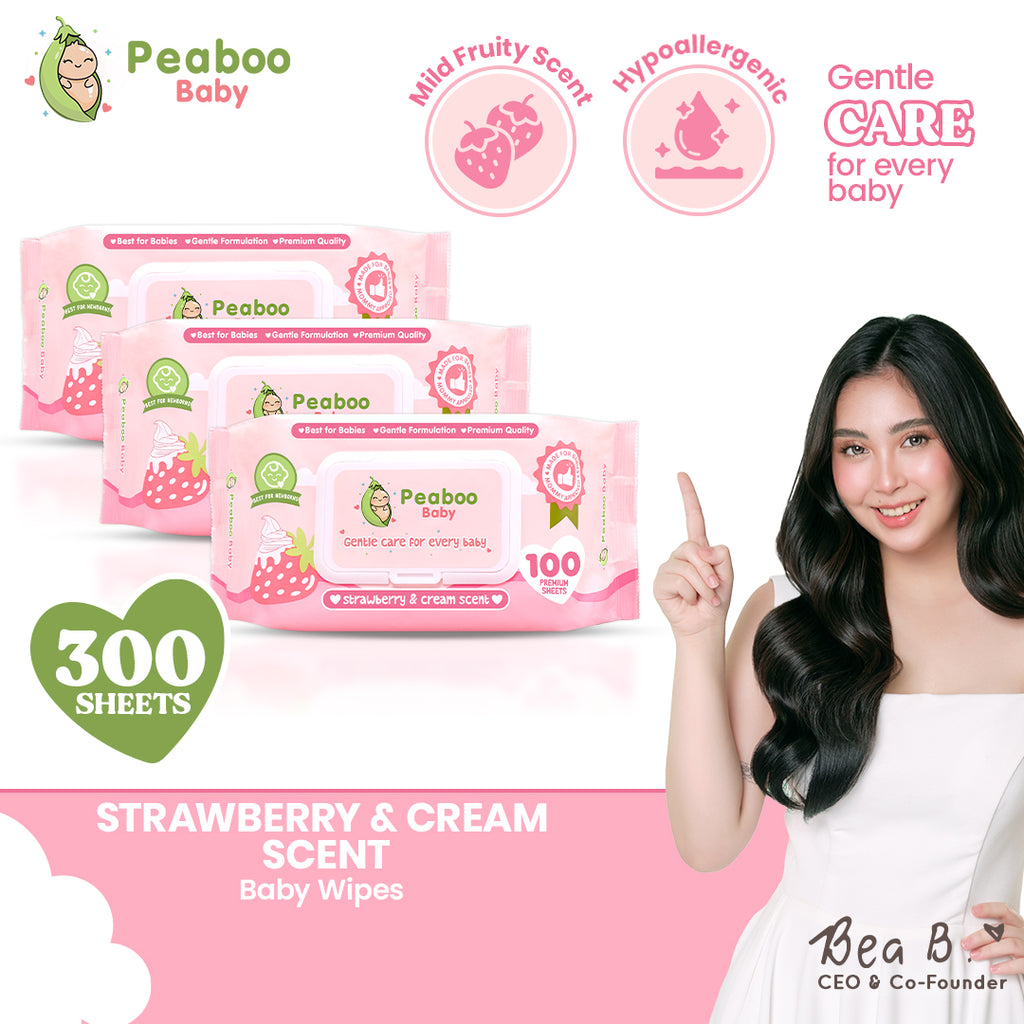 Peaboo Baby Strawberry & Cream Scent Baby Wipes Hypoallergenic (300 & 600 Sheets)