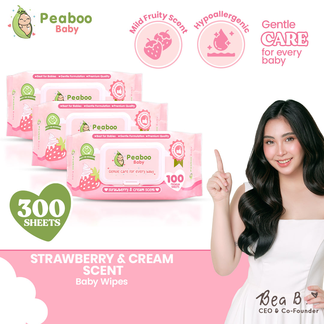 Peaboo Baby Strawberry & Cream Scent Baby Wipes Hypoallergenic (300 & 600 Sheets)