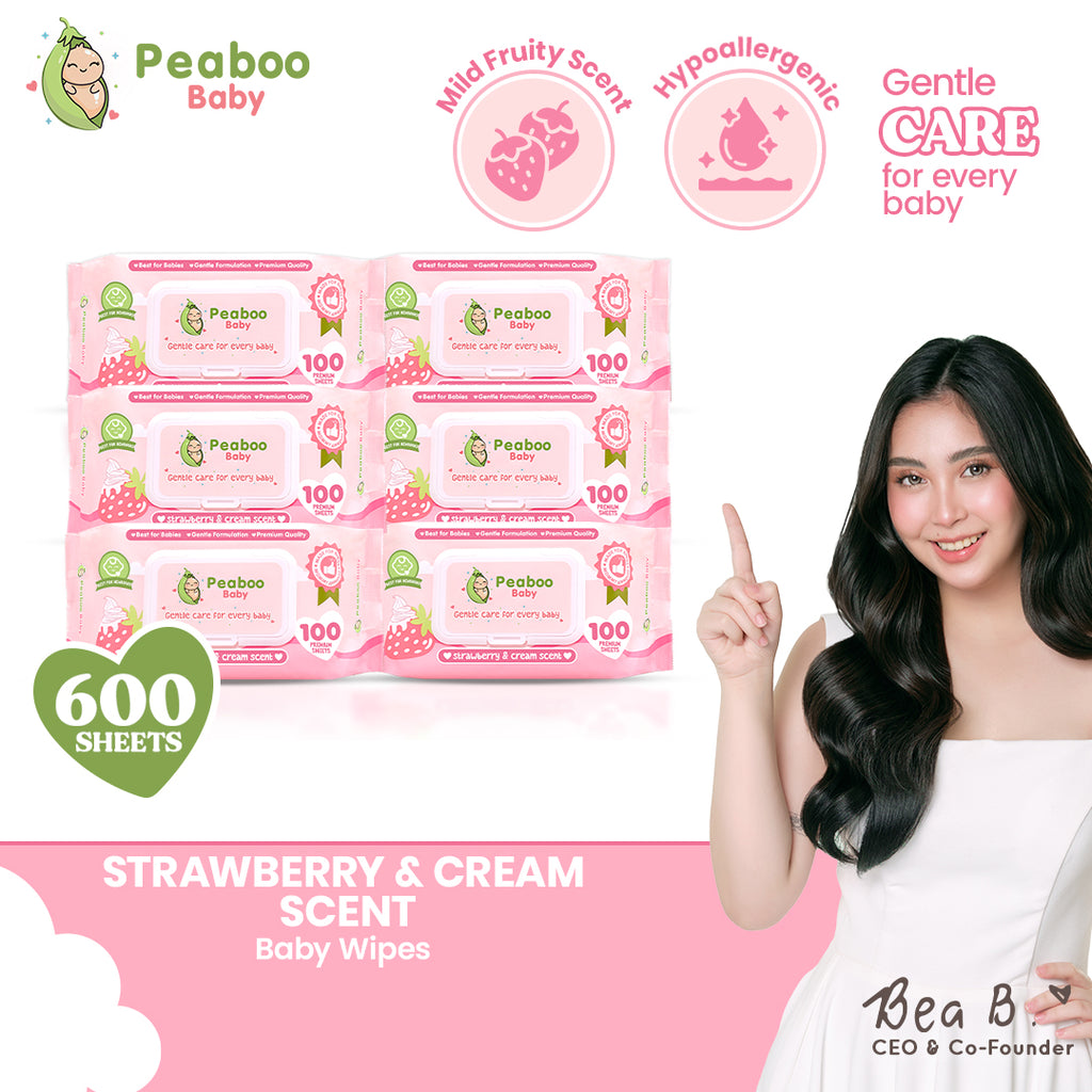 Peaboo Baby Strawberry & Cream Scent Baby Wipes Hypoallergenic (600 & 1000 Sheets)
