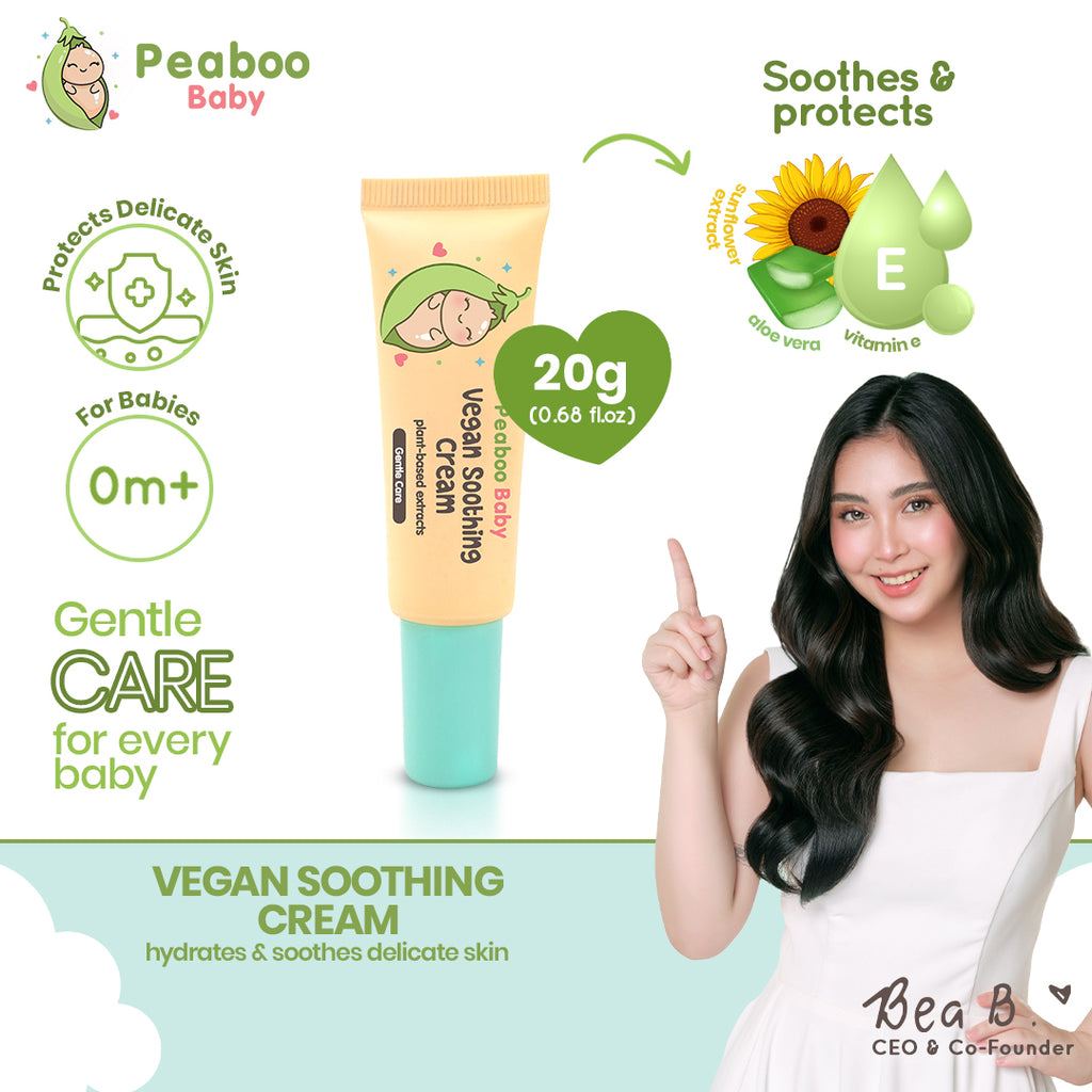 Peaboo Baby Vegan Soothing Cream Fast Relief for Diaper Rash & Irritation with Avocado & Aloe Vera