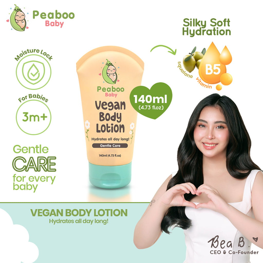 Peaboo Baby Vegan Body Lotion All-Day Hydration Fast Absorbing & Gentle Scent with Squalane (140ml)