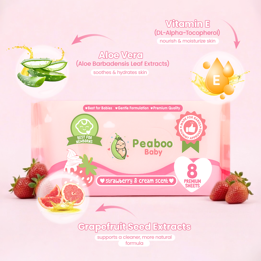Buy 2 Get 2 Peaboo Baby Mini Travel Packs Baby Wipes Strawberry & Cream Scent Hypoallergenic