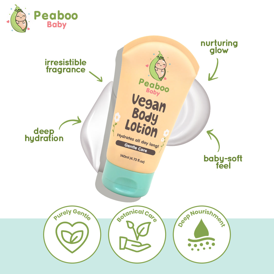 Peaboo Baby Vegan Body Lotion All-Day Hydration Fast Absorbing & Gentle Scent with Squalane (140ml)