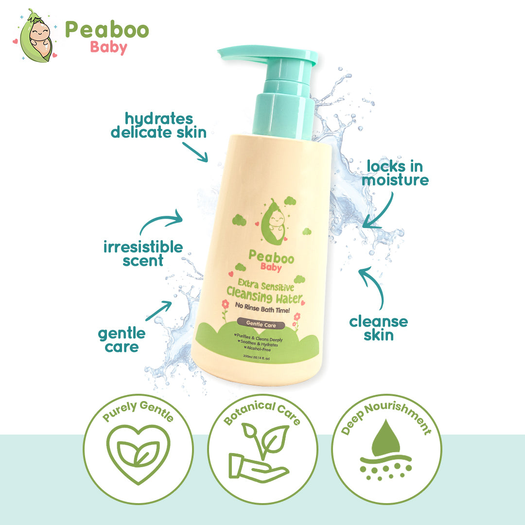 Peaboo Baby Extra Sensitive Cleansing Water Gentle No-Rinse Baby Bath & Travel Essential (300ml)