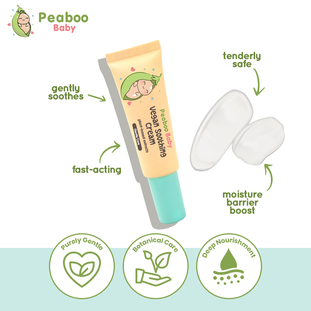 Peaboo Baby Vegan Soothing Cream Fast Relief for Diaper Rash & Irritation with Avocado & Aloe Vera