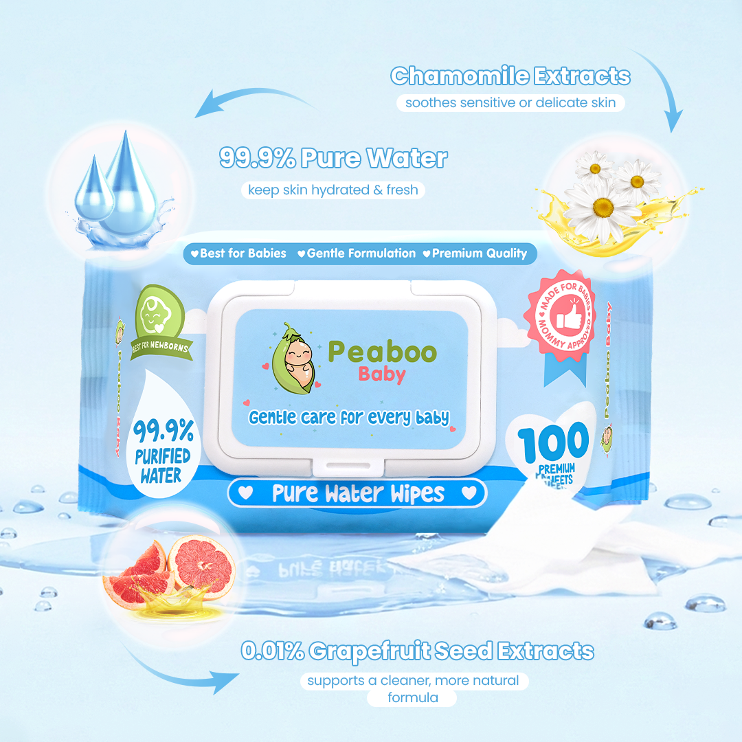 Peaboo Baby Premium Pure Water Wipes Unscented 99.9% Purified Water (300 & 600 Sheets)