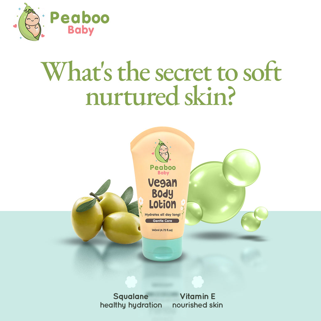 Peaboo Baby Vegan Body Lotion All-Day Hydration Fast Absorbing & Gentle Scent with Squalane (140ml)