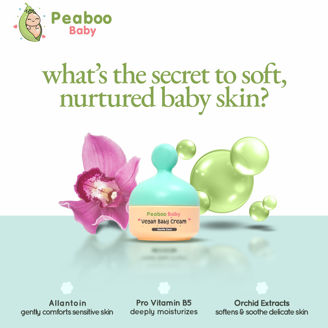 Peaboo Baby Vegan Face & Body Cream Hypoallergenic Double Moisture Lock with Pro-Vitamin B5 (50g)