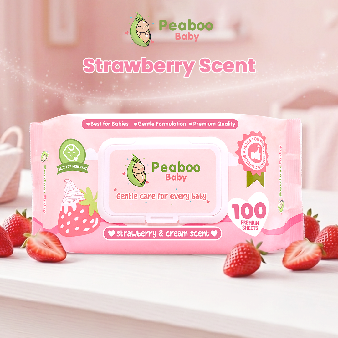 Peaboo Baby Strawberry & Cream Scent Baby Wipes Hypoallergenic for Sensitive Skin 100 Sheets