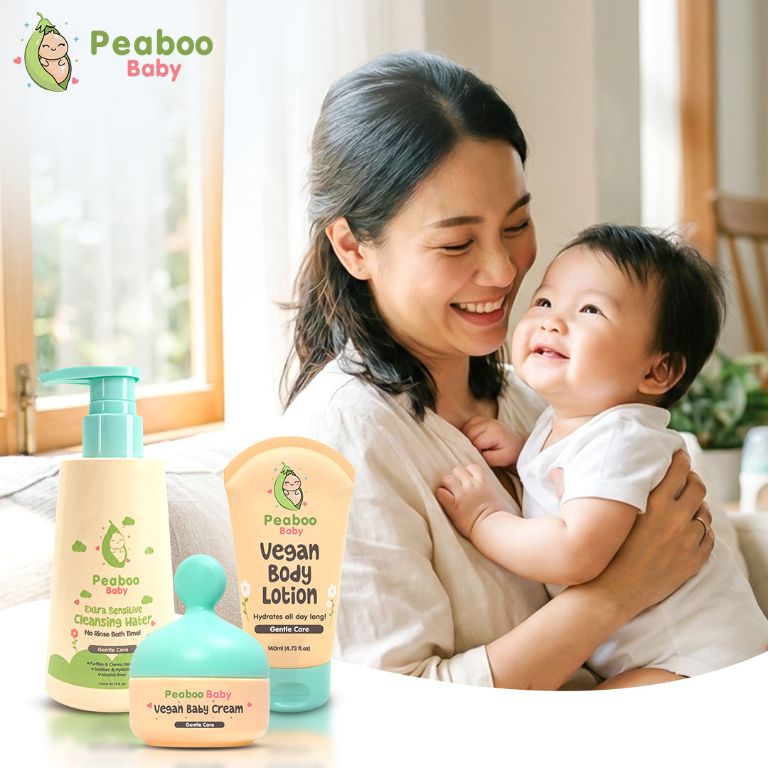 Peaboo Baby Gentle Care Trio Cleansing & Skincare Set (Cleansing Water, Body Lotion, Facial Cream)