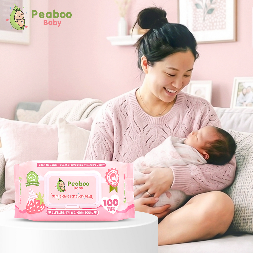 Peaboo Baby Strawberry & Cream Scent Baby Wipes Hypoallergenic for Sensitive Skin 100 Sheets