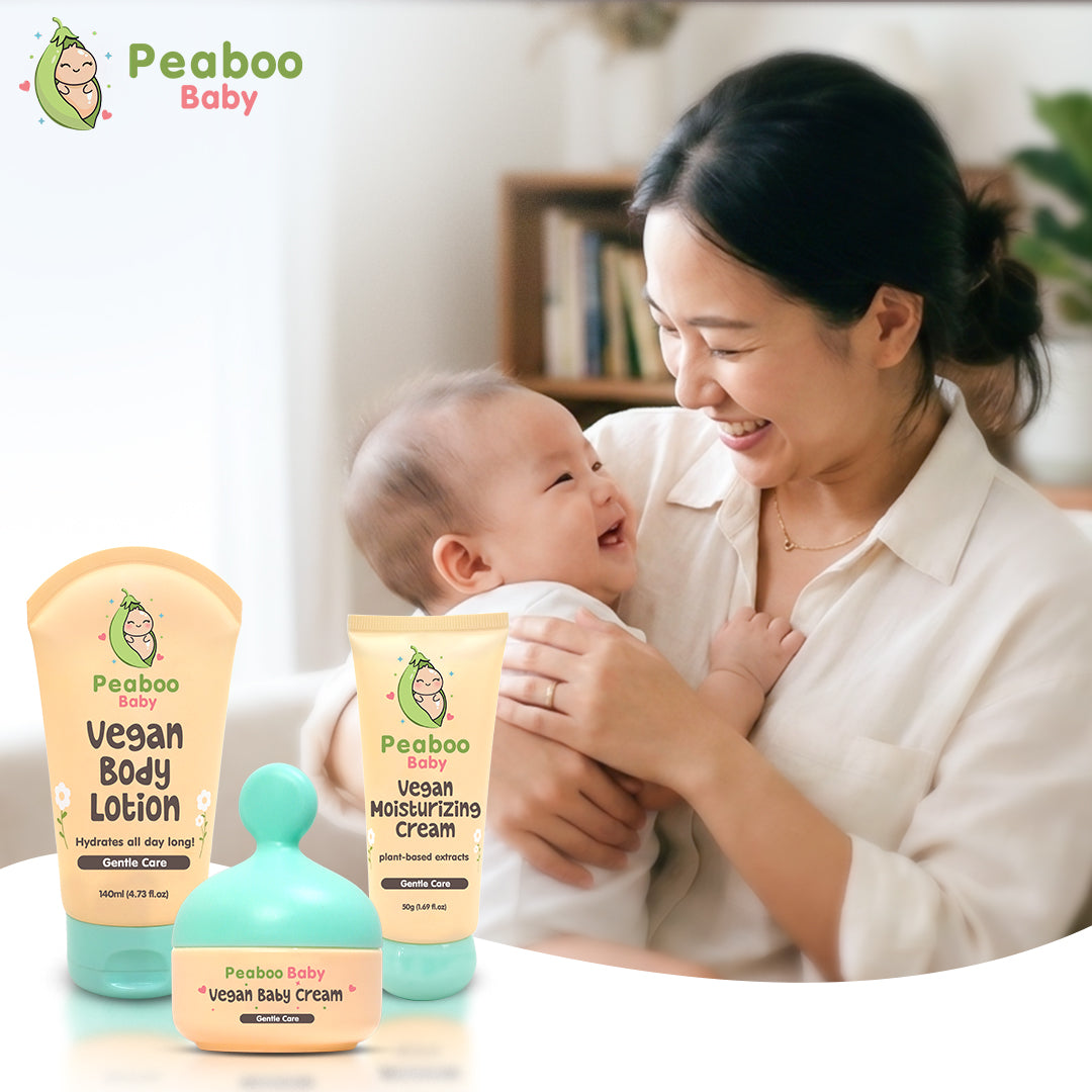Peaboo Baby Triple Moisturizing Comfort Vegan Skincare Set (Face + Body Lotion & Cream)
