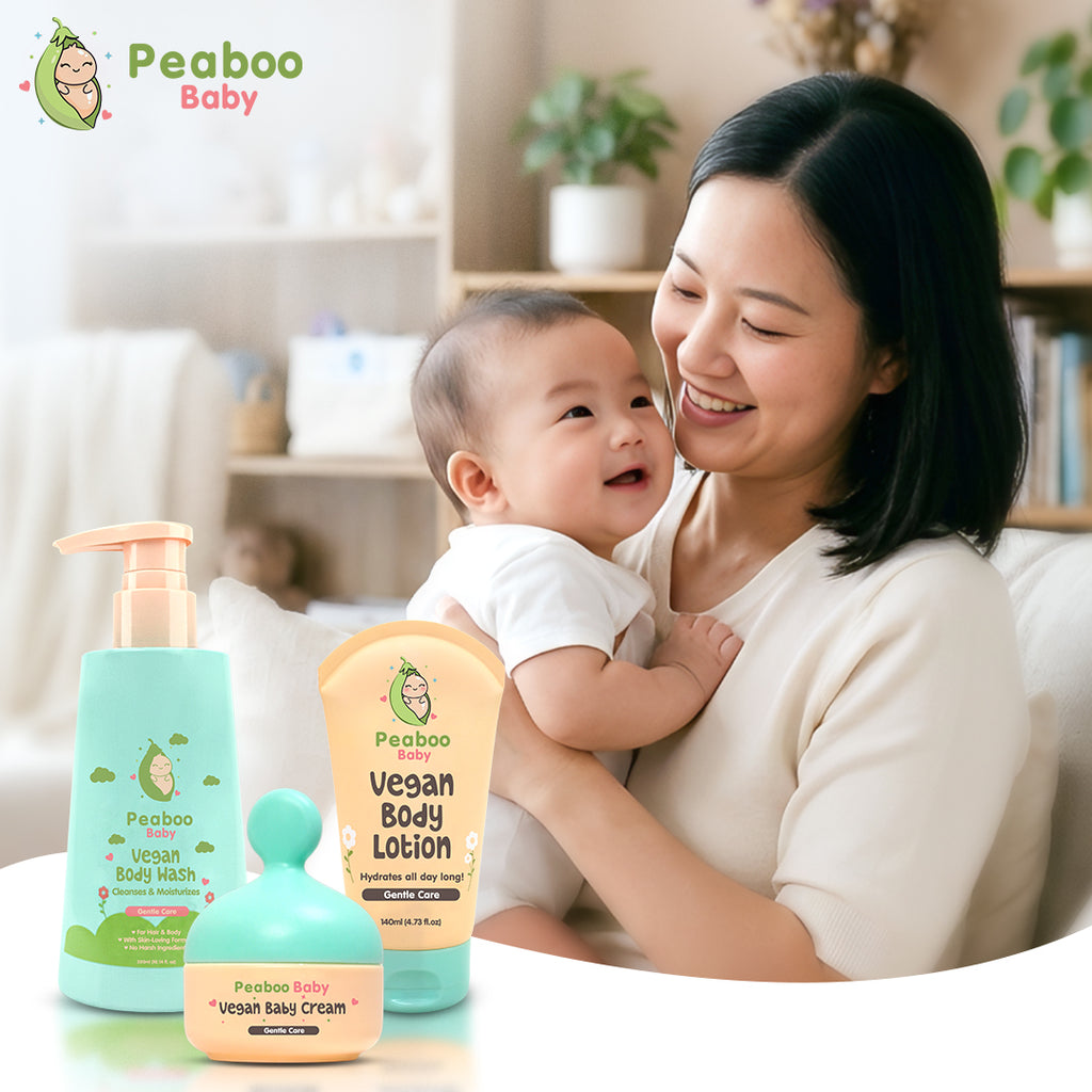Peaboo Baby Cuddle Clean Trio Bath & Skincare Set (2-in-1 Tear Free Body Wash, Body Lotion & Cream)