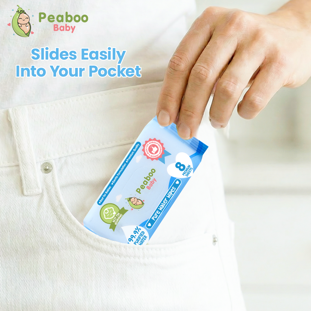 Peaboo Baby Mini Travel Packs Wet Wipes Premium Pure Water Wipes Unscented (Pack of 3 and 5)