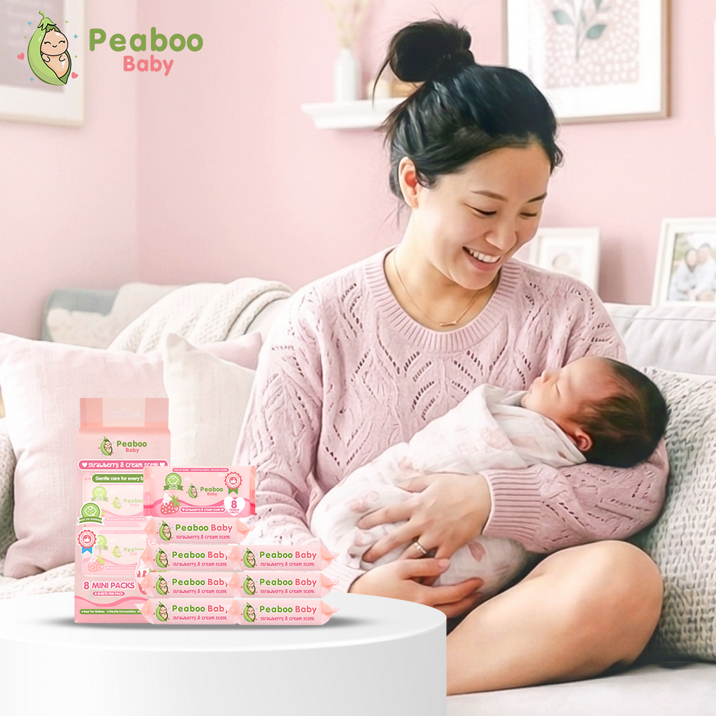 Peaboo Baby Mini Travel Packs Baby Wipes Strawberry & Cream Scent Hypoallergenic For Sensitive skin