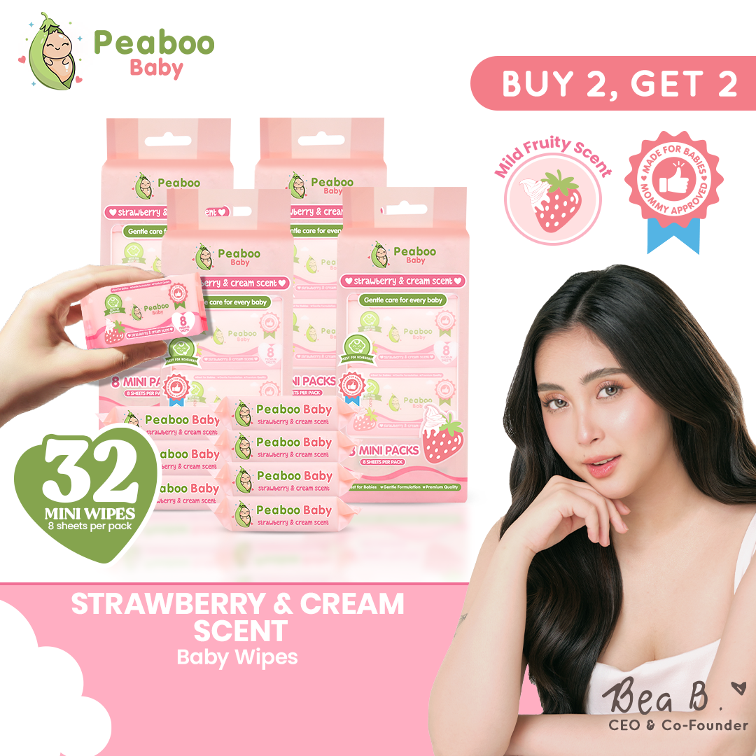 Buy 2 Get 2 Peaboo Baby Mini Travel Packs Baby Wipes Strawberry & Cream Scent Hypoallergenic