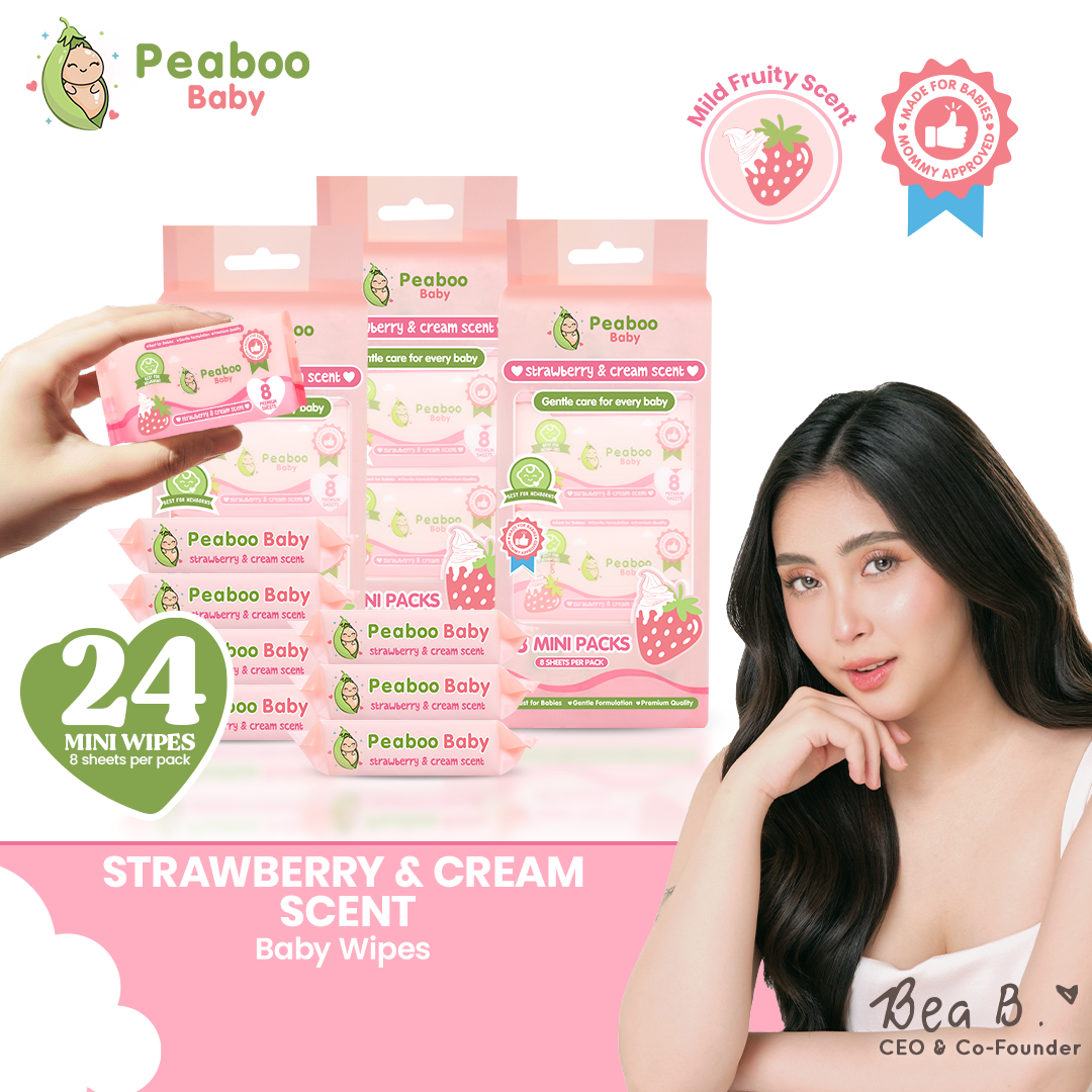 Peaboo Baby Mini Travel Packs Baby Wipes Strawberry & Cream Scent Hypoallergenic (Pack of 3 and 5)