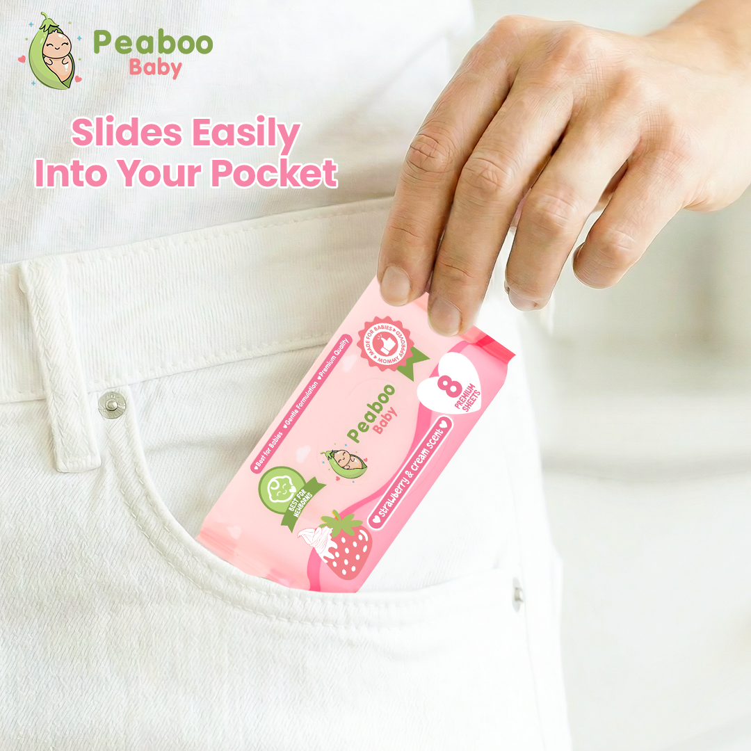 Peaboo Baby Mini Travel Packs Baby Wipes Strawberry & Cream Scent Hypoallergenic For Sensitive skin