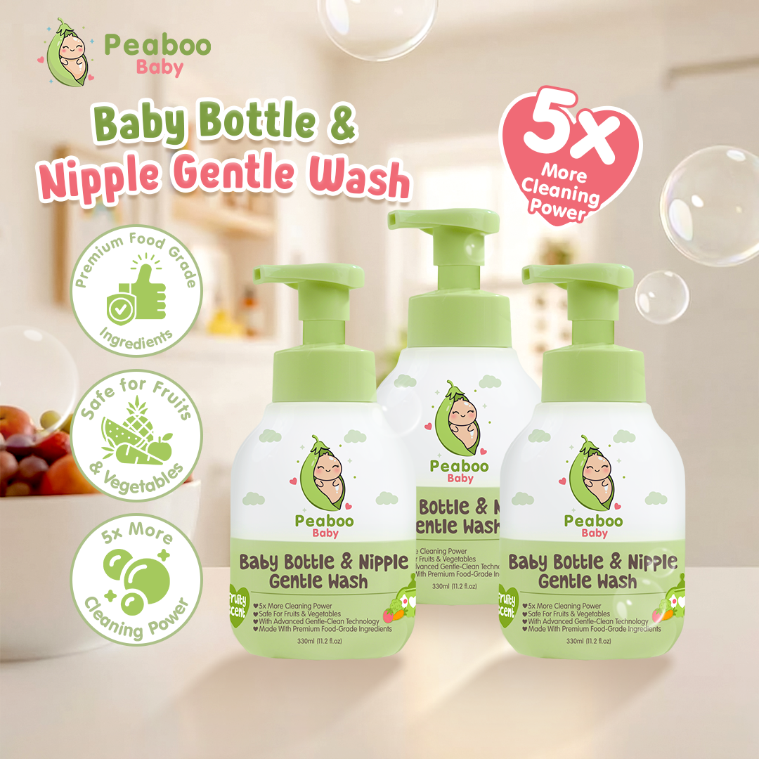 Peaboo Baby Bottle & Nipple Gentle Wash 330ml Feeding Bottle Cleanser Fruity Scent Pack of 3 & 6 Easy Rinse Premium Food-Grade and Cleaner for Fruits & Vegetables with Advanced Gentle-Clean Technology