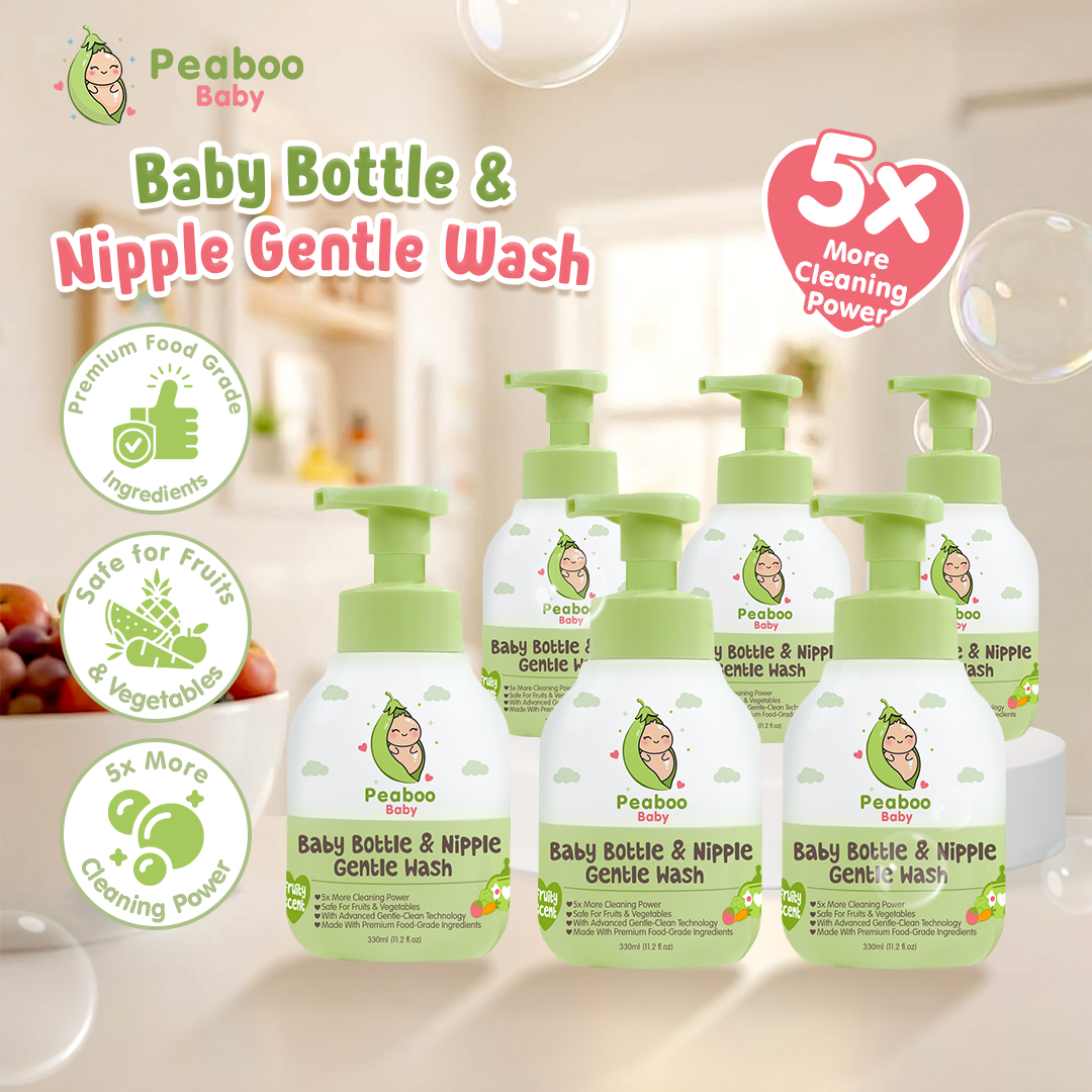 Buy 3 Get 3 Peaboo Baby Bottle & Nipple Gentle Wash (Pack of 3 BOTTLE 330ml + Pack of 3 REFILL 550ml) Tiktok Exclusive Feeding Bottle Cleanser Fruity Scent Easy Rinse Premium Food-Grade Cleaner for Fruits & Vegetables w/ Advanced Gentle-Clean Technology