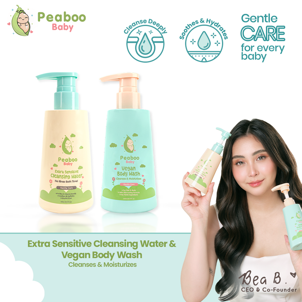 Peaboo Baby Vegan Gentle Clean Duo (Extra Sensitive Cleansing Water + 2-in-1 Body Wash)