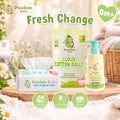 Peaboo Baby Fresh Change Set Cleansing Water & Dry Wipes Cotton Balls Hypoallergenic Paraben-Free No-Rinse Baby Bath Ultra Soft & Thick Premium Sheets Multi-purpose Travel essential