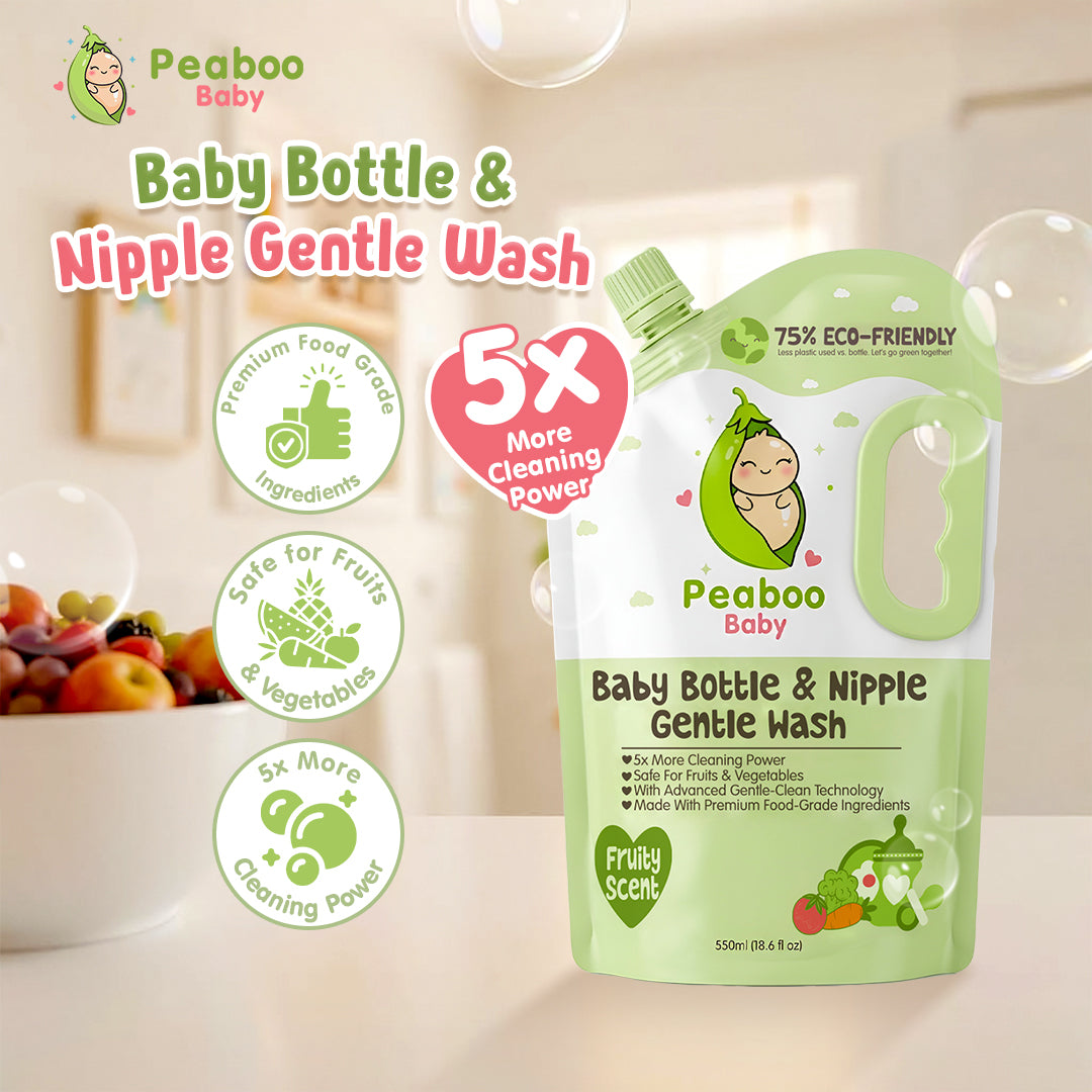 Peaboo Baby Bottle & Nipple Gentle Wash Refill 550ml Feeding Bottle Cleanser Fruity Scent Easy Rinse Premium Food-Grade Cleaner for Fruits & Vegetables with Advanced Gentle-Clean Technology