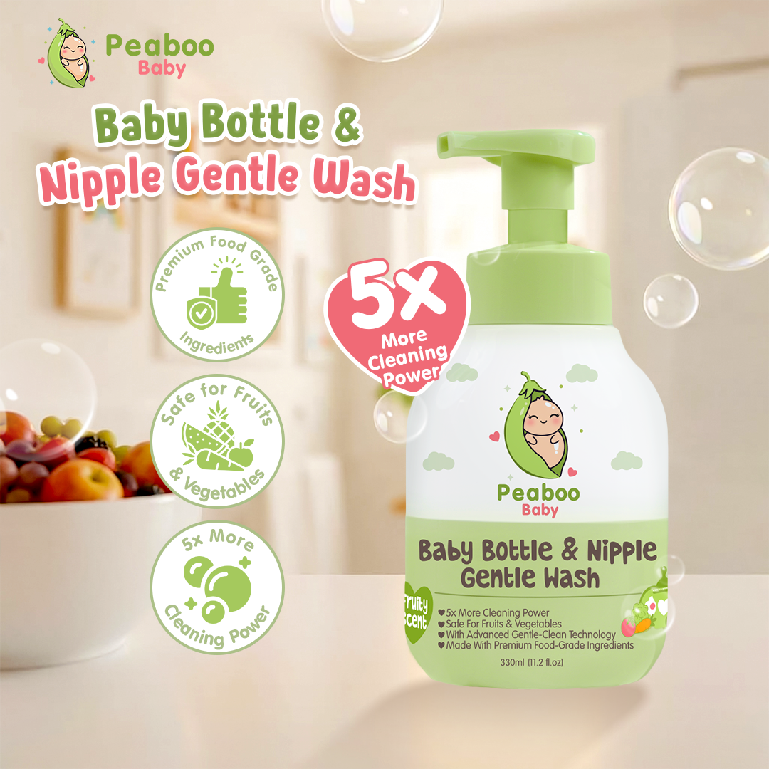 Peaboo Baby Bottle & Nipple Gentle Wash 330ml Feeding Bottle Cleanser Fruity Scent Easy Rinse Premium Food-Grade and Cleaner for Fruits & Vegetables with Advanced Gentle-Clean Technology