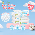 Peaboo Baby Pure Cotton Dry Wipes Plant Fiber Hypoallergenic Fragrance Free Ultra Soft & Thick Multi-purpose 480 & 800 Premium sheets